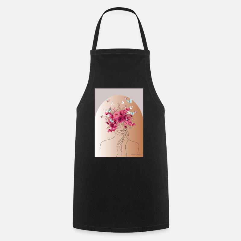 Tête de fleur avec couronne de papillon - Tablier de cuisine - noir
