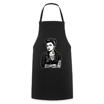 Rockabilly Pin-Up: 50s Outlaw Girl mit Tattoos - Kochschürze - Schwarz - Vorne - AI Model Male 185 dark (185cm)