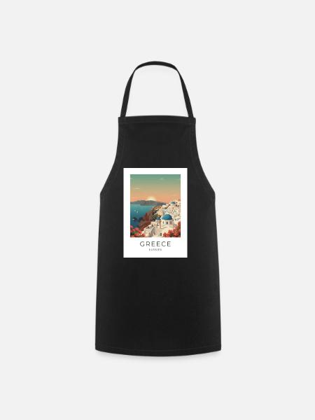 Santorini Sunset Coastal View - Cooking Apron - black