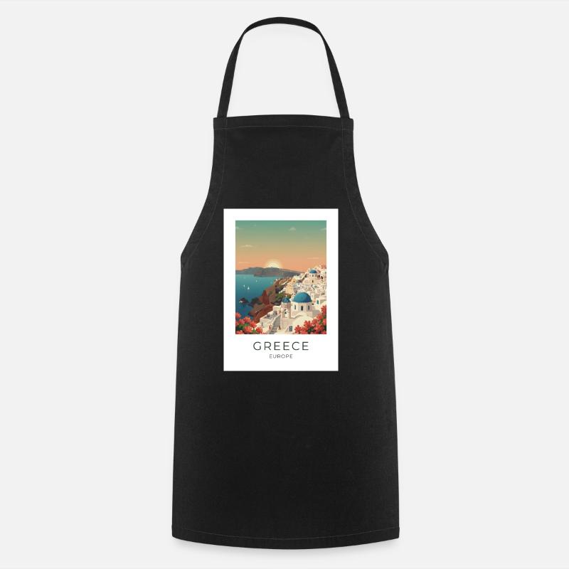 Vue côtière du coucher de soleil de Santorin - Tablier de cuisine - noir
