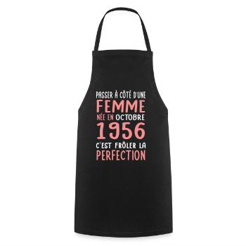 Anniversaire 70 ans - Née en Octobre 1956 - Tablier de cuisine - noir - Devant - AI Model Male 185 dark (185cm)