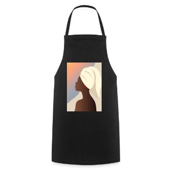 Frau mit Handtuch – stilvolles Wellness Motiv  - Kochschürze - Schwarz - Vorne - AI Model Male 185 dark (185cm)