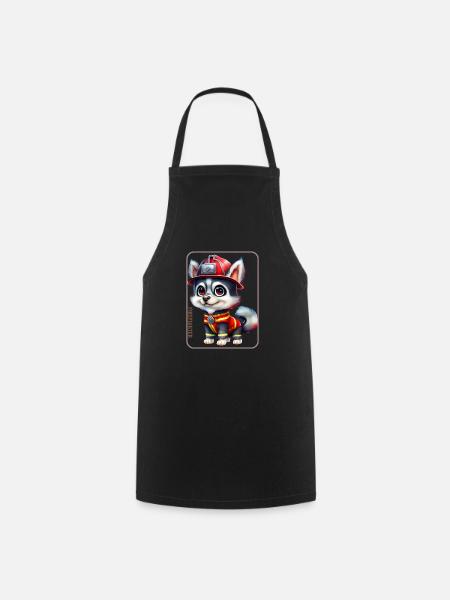 Pompier, amoureux des huskies - Tablier de cuisine - noir