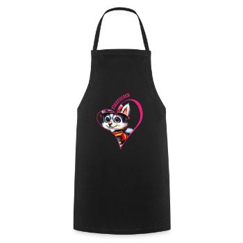 Pompier, amour husky - Tablier de cuisine - noir - Devant - AI Model Male 185 dark (185cm)