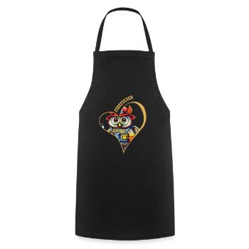 Pompier, amour hibou - Tablier de cuisine - noir - Devant - AI Model Male 185 dark (185cm)
