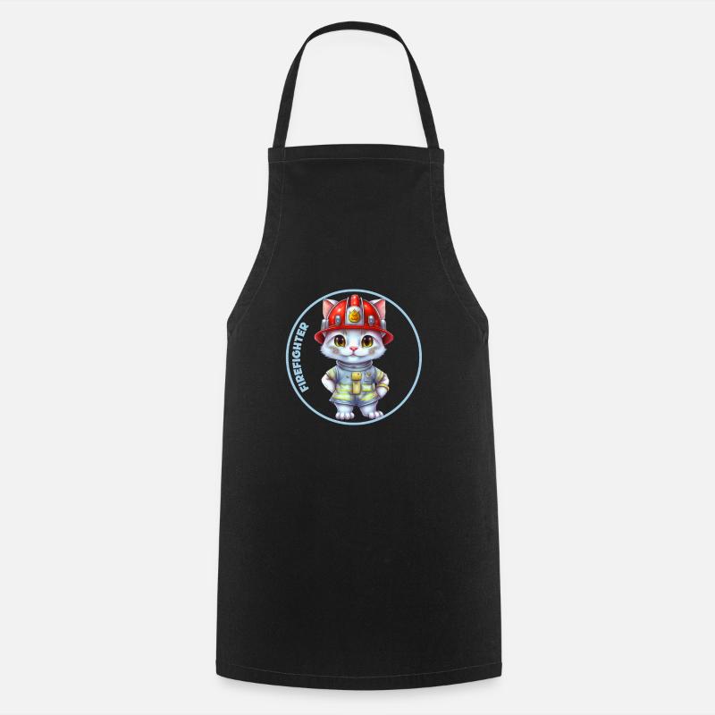 Firefighter, sweet cat - Cooking Apron - black