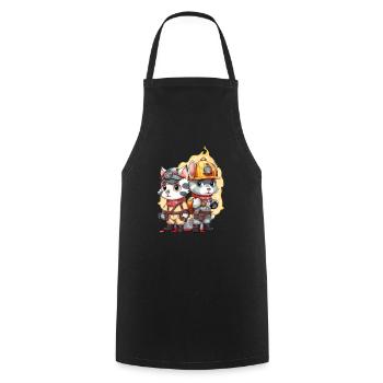 Pompier, chats mignons - Tablier de cuisine - noir - Devant - AI Model Male 185 dark (185cm)