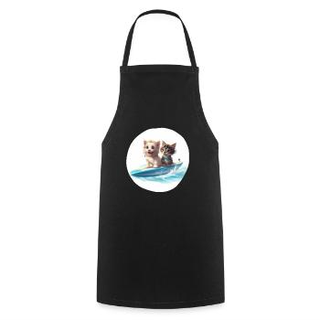 Chien et chat surfeurs - Tablier de cuisine - noir - Devant - AI Model Male 185 dark (185cm)