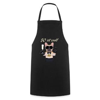 NEU Geburstags Mops 50 ist cool Geschenk - Kochschürze - Schwarz - Vorne - AI Model Male 185 dark (185cm)