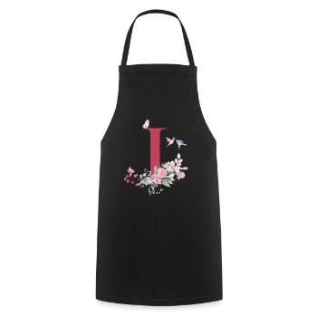 Buchstabe i floral - Geschenkidee - Kochschürze - Schwarz - Vorne - AI Model Male 185 dark (185cm)