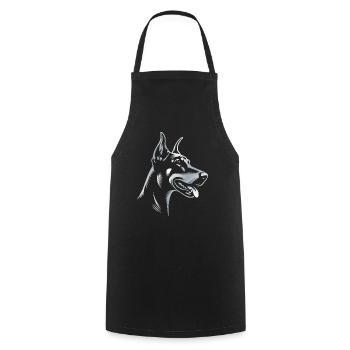 Doberman Pinscher, Dog Head, Silver Drawing - Cooking Apron - black - Front - AI Model Male 185 dark (185cm)