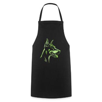 Doberman Pinscher, Dog Head, Drawing Green - Cooking Apron - black - Front - AI Model Male 185 dark (185cm)