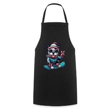 Boston Terrier Snowboard Winter Comic - Kochschürze - Schwarz - Vorne - AI Model Male 185 dark (185cm)