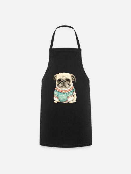 Netter Mops-Welpe im Winterpullover-Geschenk für Mopsliebe - Kochschürze - Schwarz