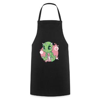 Cute Dragon And Strawberry Milk Boba Bubble Tea - Kochschürze - Schwarz - Vorne - AI Model Male 185 dark (185cm)