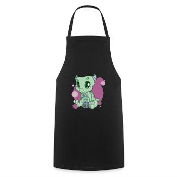 Dinosaur Boba Bubble Tea Dino Dinos Pearl Milk - Cooking Apron - black - Front - AI Model Male 185 dark (185cm)