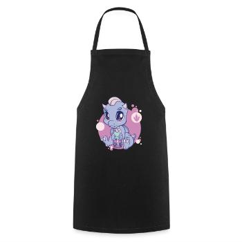 Cute Anime Dragon Boba Bubble Tea Pearl Milk - Cooking Apron - black - Front - AI Model Male 185 dark (185cm)