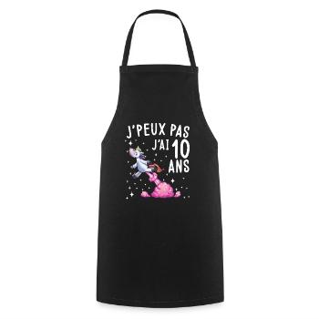 tee shirt 10 ans fille. J'peux pas j'ai 10 ans. - Tablier de cuisine - noir - Devant - AI Model Male 185 dark (185cm)