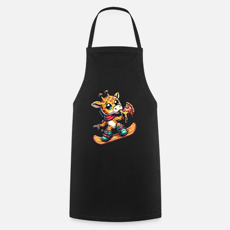 Giraffe Snowboarder: Pizza Action - Cooking Apron - black