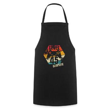 Niveau 45 Complet - Joueur - Anniversaire - Cadeau - Tablier de cuisine - noir - Devant - AI Model Male 185 dark (185cm)