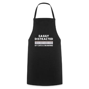Drawer Easily Distracted By Cats And Drawing - Cooking Apron - black - Front - AI Model Male 185 dark (185cm)