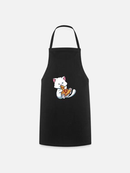 Kätzchen Katze isst Pizza - Kochschürze - Schwarz