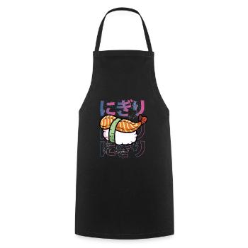 Sushi Kawaii Nigiri sucré - Tablier de cuisine - noir - Devant - AI Model Male 185 dark (185cm)