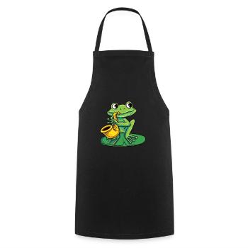 Frosch spielt Saxophon - Kochschürze - Schwarz - Vorne - AI Model Male 185 dark (185cm)