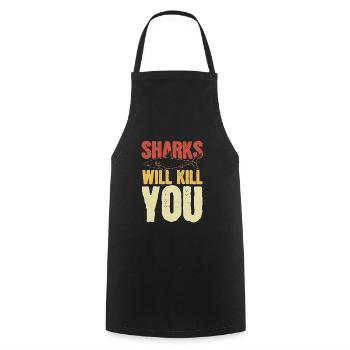 Les requins vous tueront - Tablier de cuisine - noir - Devant - AI Model Male 185 dark (185cm)