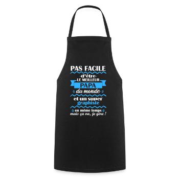 Pas facile papa graphiste, cadeau fête des pères - Tablier de cuisine - noir - Devant - AI Model Male 185 dark (185cm)
