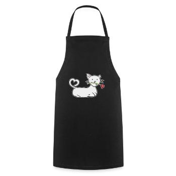 cartoon cat red rose flower animal love - Cooking Apron - black - Front - AI Model Male 185 dark (185cm)