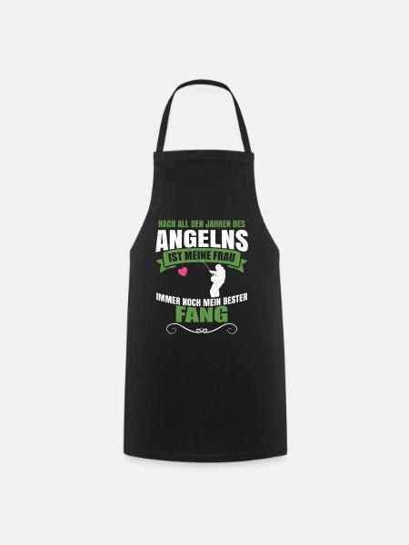 Angler Ehefrau Mann Geschenk Spruch Fisch - Kochschürze - Schwarz