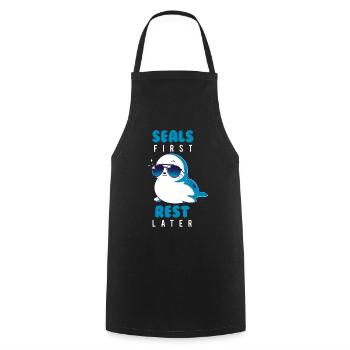 Seal Animal Summer Gift - Cooking Apron - black - Front - AI Model Male 185 dark (185cm)