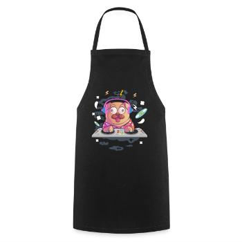 DJ Pug Dog Hang Up Vinyl Party Festival Funny - Cooking Apron - black - Front - AI Model Male 185 dark (185cm)
