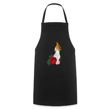 Cacatoès perroquet coloré avec cadeau d'éventail de fleurs - Tablier de cuisine - noir - Devant - AI Model Male 185 dark (185cm)