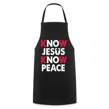Connaître Jésus - Connaître la paix - Tablier de cuisine - noir - Devant - AI Model Male 185 dark (185cm)