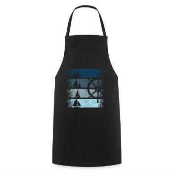 Rétro vintage voilier voilier voilier marin - Tablier de cuisine - noir - Devant - AI Model Male 185 dark (185cm)