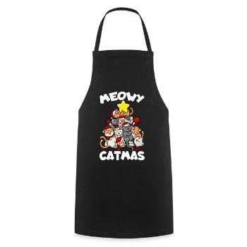 Cat Christmas Cats Tree Meowy Catmas Funny - Cooking Apron - black - Front - AI Model Male 185 dark (185cm)