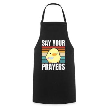 Dites vos prières mignon canard avec couteau meme poulet - Tablier de cuisine - noir - Devant - AI Model Male 185 dark (185cm)