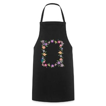Fleurs avec papillons, fleurs, insectes - Tablier de cuisine - noir - Devant - AI Model Male 185 dark (185cm)
