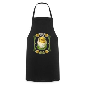 Pâques, Joyeuses Pâques, Poussins d’oeufs vintage rétro - Tablier de cuisine - noir - Devant - AI Model Male 185 dark (185cm)