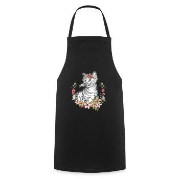 Katze mit Blumen Mädchen - Katzenliebhaber Katzen - Kochschürze - Schwarz - Vorne - AI Model Male 185 dark (185cm)