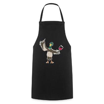 Sweet duck duck with red wine invites you to drink - Cooking Apron - black - Front - AI Model Male 185 dark (185cm)
