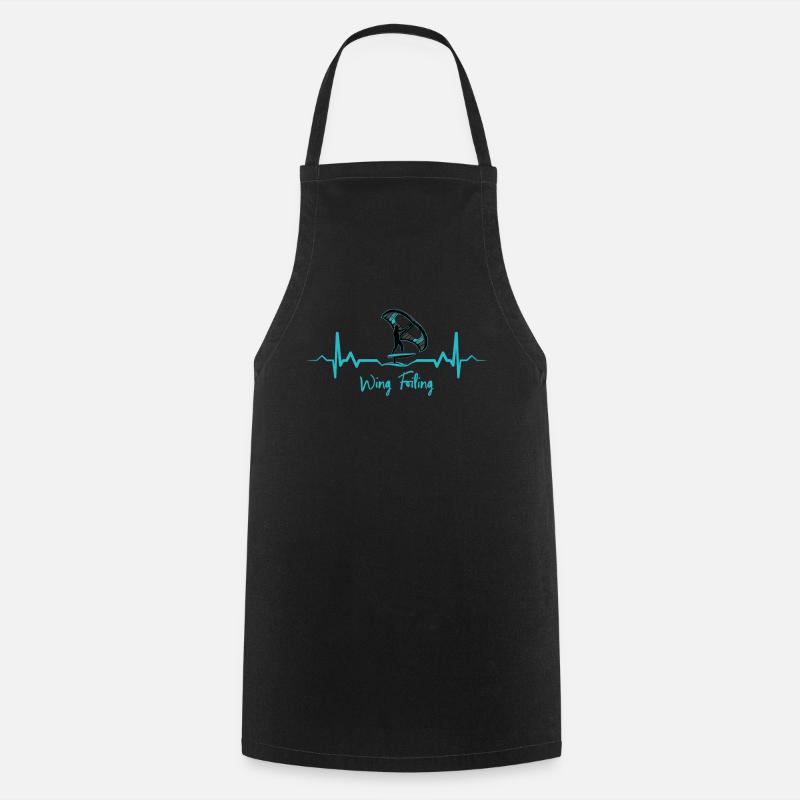 Wing Foiling Wing Surfer Heartbeat ECG - Cooking Apron - black