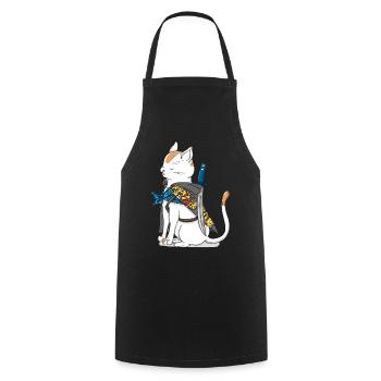 Samurai cat with katana sword in Japan style - Cooking Apron - black - Front - AI Model Male 185 dark (185cm)