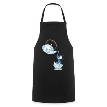 Teapot big wave art drawing Japan style - Cooking Apron - black - Front - AI Model Male 185 dark (185cm)