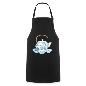 Tee oder Kaffee Kanne mit Tassen asiatische Kunst - Kochschürze - Schwarz - Vorne - AI Model Male 185 dark (185cm)
