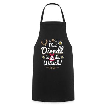 Mei Dirndl is in da Wäsch - Kochschürze - Schwarz - Vorne - AI Model Male 185 dark (185cm)