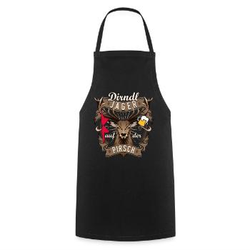 Dirndl Jäger auf der Pirsch Hirsch Lustige Sprüche - Kochschürze - Schwarz - Vorne - AI Model Male 185 dark (185cm)