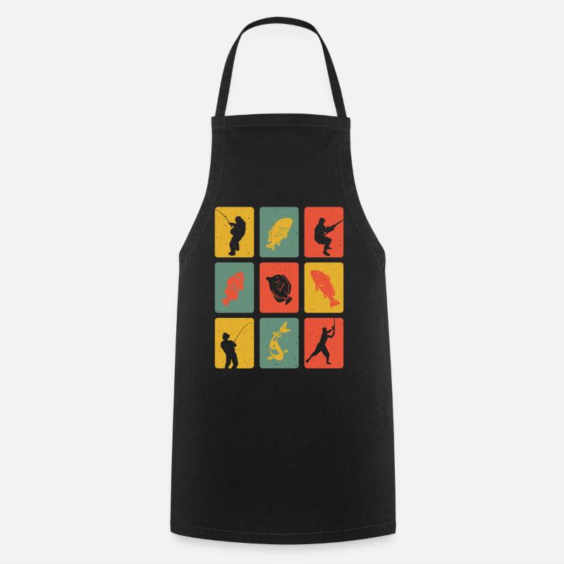 Retro Pêcher Vintage Pêche Pêche Canne - Tablier de cuisine - noir
